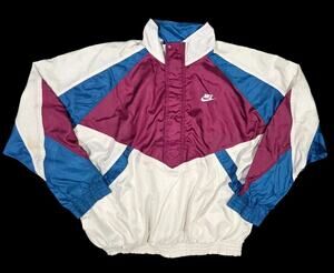 80s 90s Nike Windbreaker Jacket Colorblock USA Streetwear Zip Unisex Adult Large